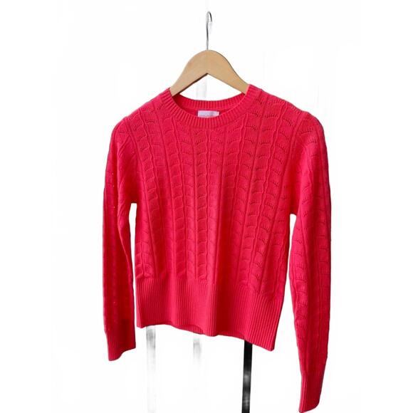 NEW BRODIE CASHMERE women's shell pointelle crewneck sweater in flamingo